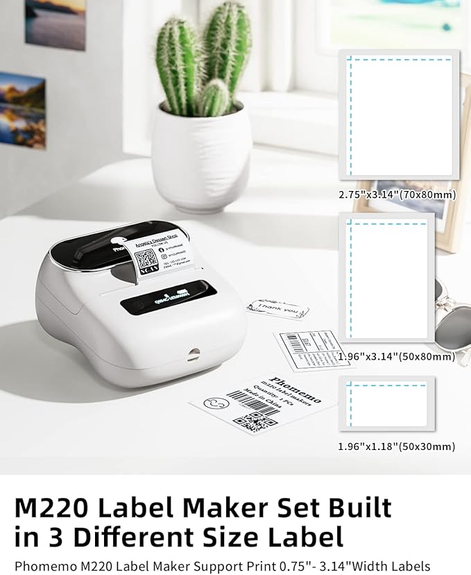 Phomemo Label Maker, M220 Barcode Printer, Thermal Bluetooth Label Printer - Image 2