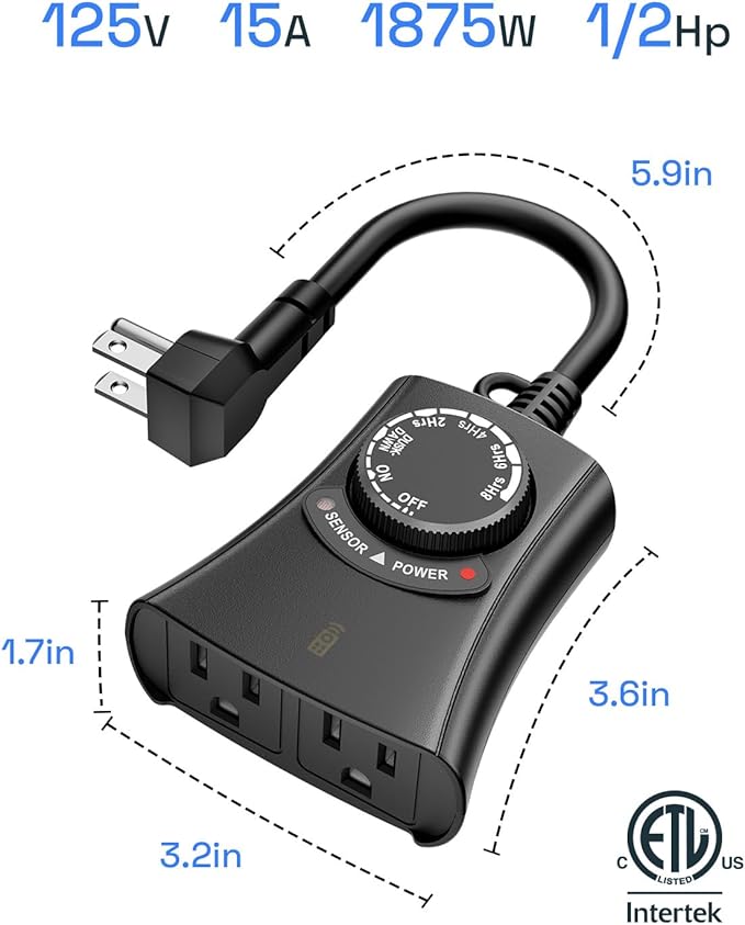 HBN Outdoor Light Timer with Remote Control, Waterproof Light Sensor Timer - Image 7