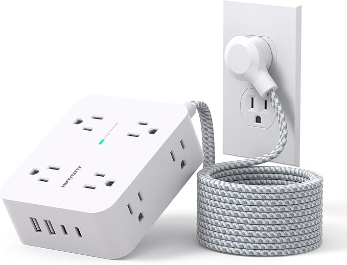 Surge Protector Power Strip 15 Ft Long Cord, HANYCONY Extension Cord 15 Feet by HANYCONY