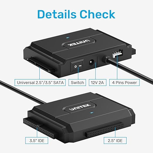 Unitek IDE/SATA to USB C 3.0 Adapter, Universal IDE Hard Drive Little Triangle - Image 3