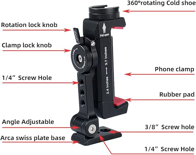 Metal Phone Tripod Mount w Rotatable Cold Shoe - Image 5