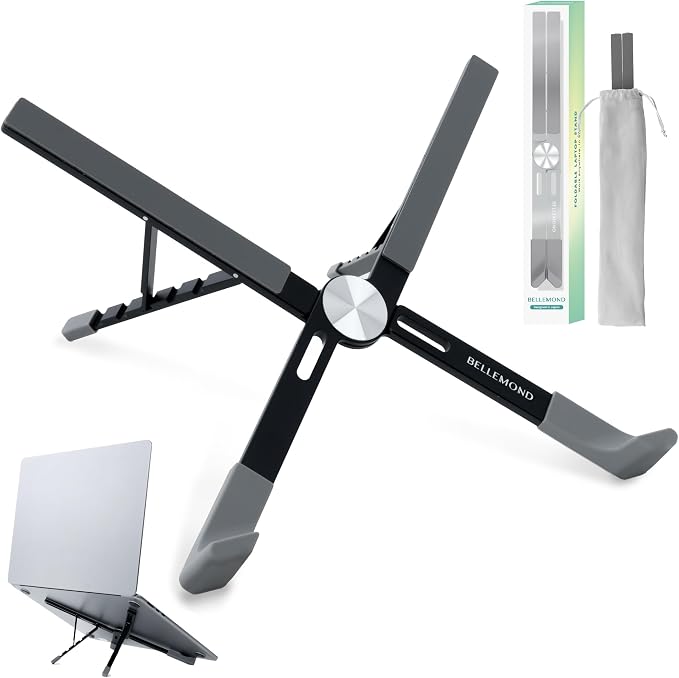 BELLEMOND | X-Shape Laptop Stand – Adjustable Aluminum Riser, 5 Height Levels by BELLEMONDMadeinJapan