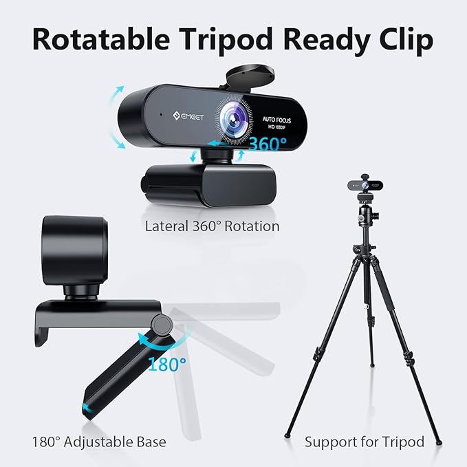1080P Webcam with Microphone, eMeet Nova AutoFocus HD Webcam, 96°View Web - Image 7