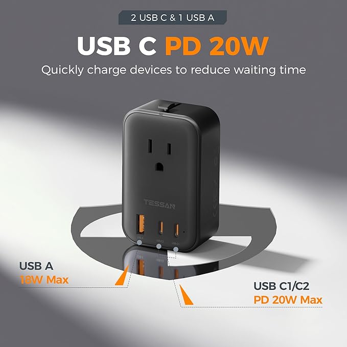 TESSAN International Power Adapter PD 20W, Ultra Thin Universal Adapter - Image 5