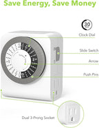 BN-LINK Timer Outlet with 2 Grounded Outlets, Mechanical Light Timers - Image 2
