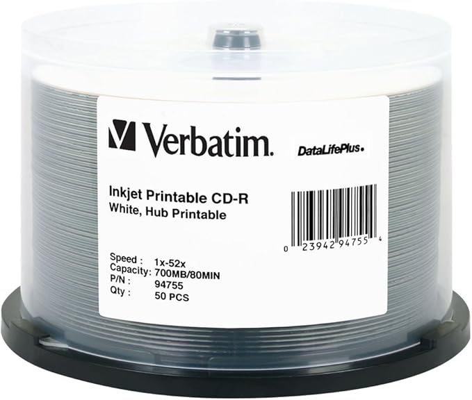 Verbatim CD-R 700MB 52X DataLifePlus White Inkjet Printable, Hub Printable by Verbatim