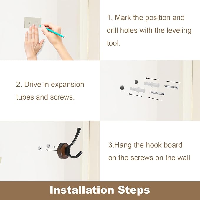 kuaima Coat Hooks Wall Mount, Round Walnut Wood Wall Hanger - Image 7