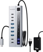 Powered USB C Hub, PULWTOP 9-in-1 USB-Hub suppprt 10Gbps & PD 45W Max Charging by PULWTOP