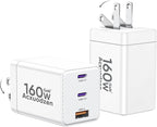 USB C Charger Block 160W, 3-Port GaN Super Fast Charger, Dual 65W Type C by Acxuodzen