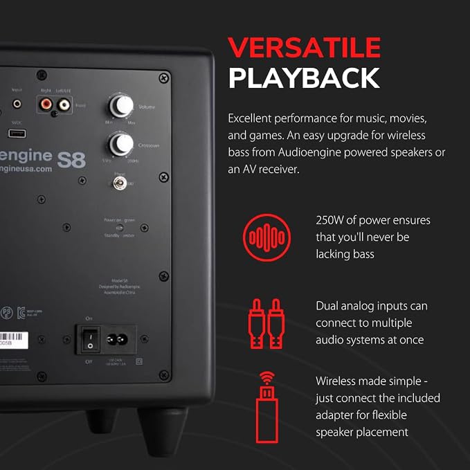 Audioengine S8 250W Wireless Subwoofer Kit - Image 4