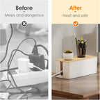 DELAMU 2 Pack Cable Management Box, Safe ABS Wood Grain Desk Medium and Small - Image 3