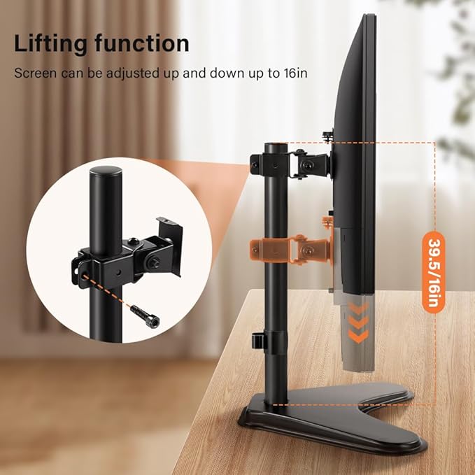 KKTONER Single Computer Monitor Stand Metal Base Free Standing Desk Vesa Mount - Image 4