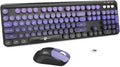 Wireless Keyboard and Mouse Combo, 104 Round Keys Cute Colorful Keyboard and by TT-FOPETT