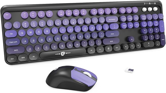 Wireless Keyboard and Mouse Combo, 104 Round Keys Cute Colorful Keyboard and by TT-FOPETT
