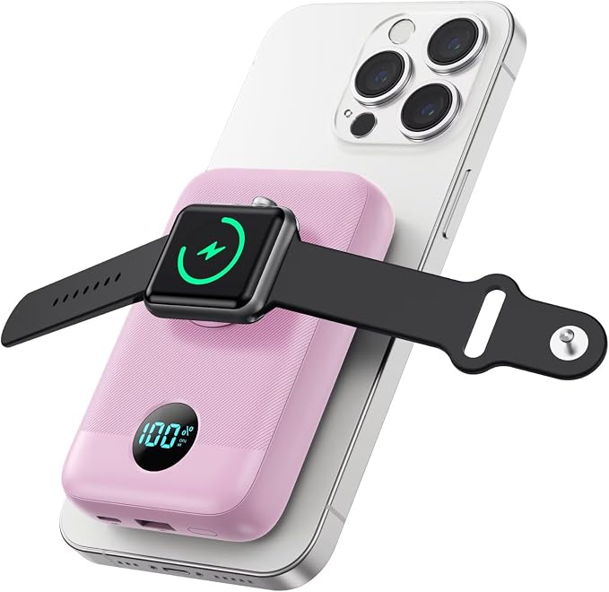 Magnetic Portable Charger for iPhone, 10800mAh 4-in-1 Wireless Power Bank by GKUTW
