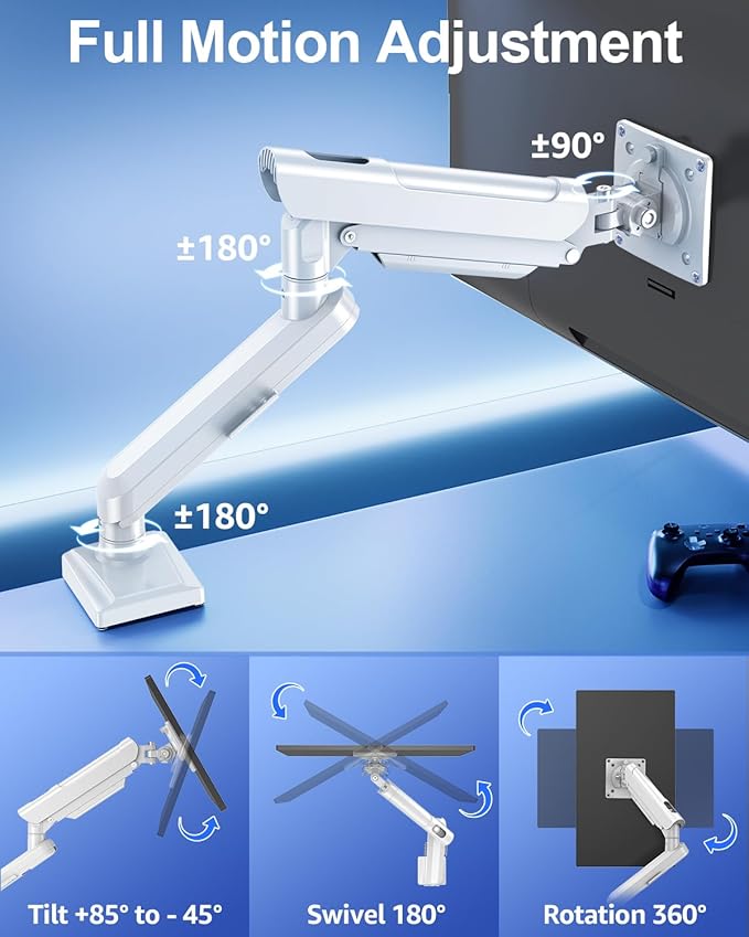 Single Monitor Mount for 22 24 27 32 inch Screen, Gas Spring Arm Holds 4.4-22 - Image 4