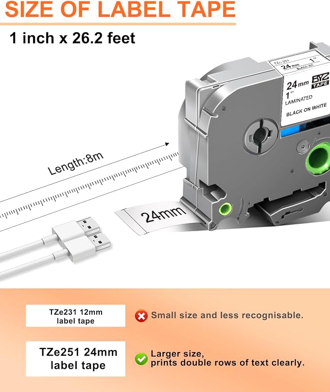 UNOKA 24mm .94 Laminated White Tz Tape Replace - Image 4