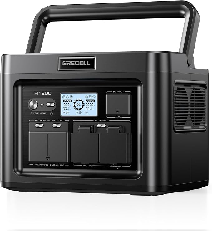GRECELL Portable Power Station 1200W 672Wh H1200 LiFePO4 Battery Solar Generator by GRECELLPOWERSTATION