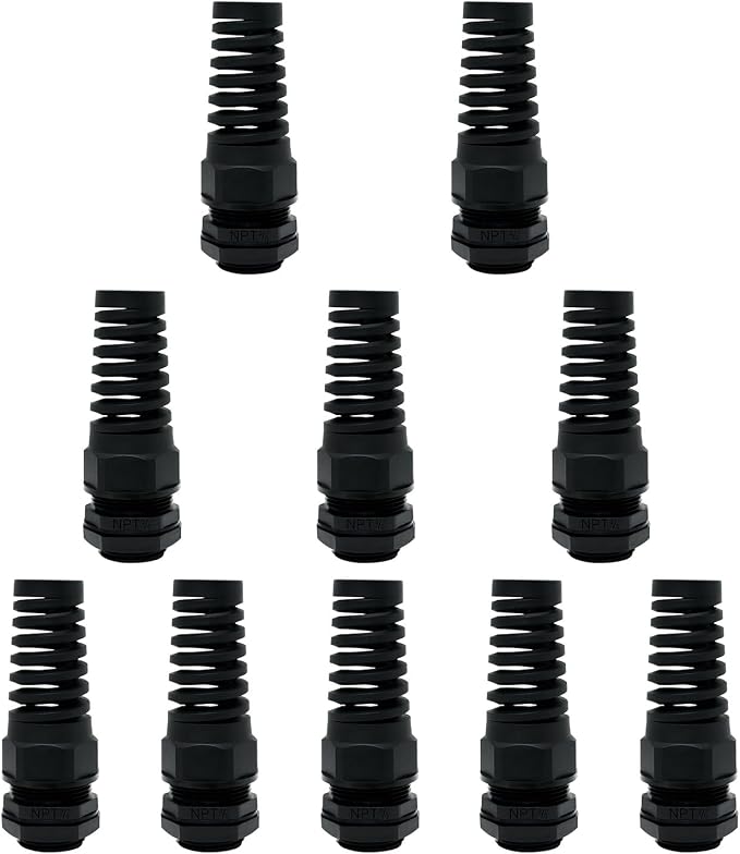 LeMotech 10Pcs NPT 3/8" IP68 Waterproof Cable Gland Flex Spiral Strain Relief by LeMotech