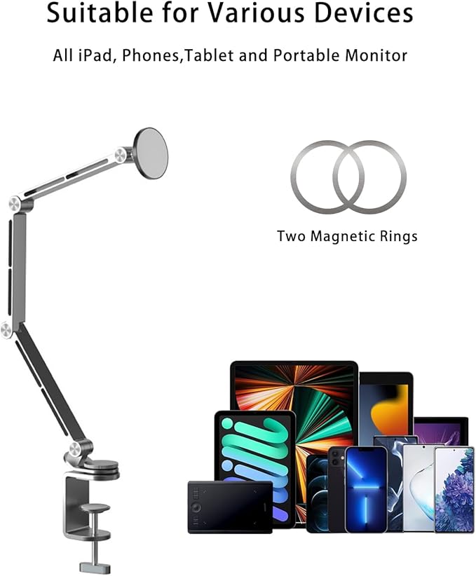 Magnetic Tablet Stand for Desk Aluminum Alloy Phone iPad Desk Holder Overhead - Image 4