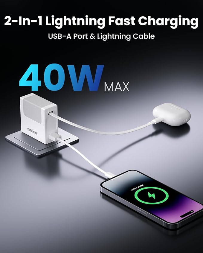 Portable Charger Block, Retractable Wall Charger, 40W PD Fast Charging Block - Image 3