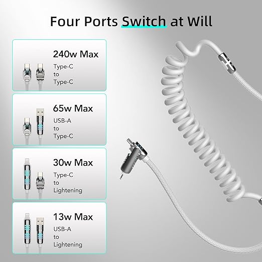 MFish 4-in-1 USB C Charging Cable, 6 Ft Type C to Type C Cable, 240W Fast - Image 6