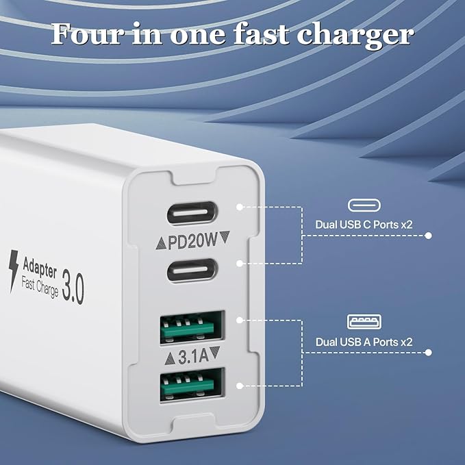 USB C Wall Charger, 40W 4-Port USB C Charger Block, Fast Charging Block Dual - Image 4