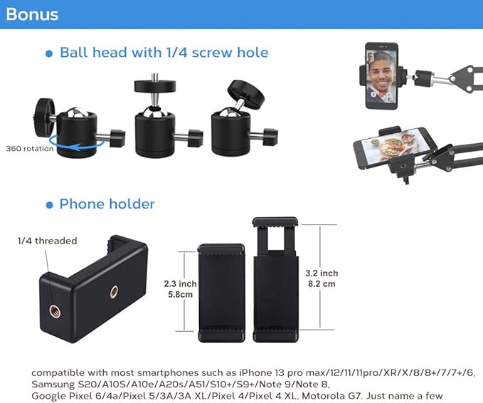 Overhead Tripod Mount for Camera Webcam Ring Light, Flexible Over Head Arm for - Image 3