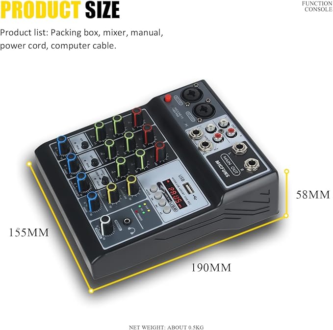 Mini audio audio mixers DJ mixer Sound Board Console System, 4 Channel 48V - Image 2