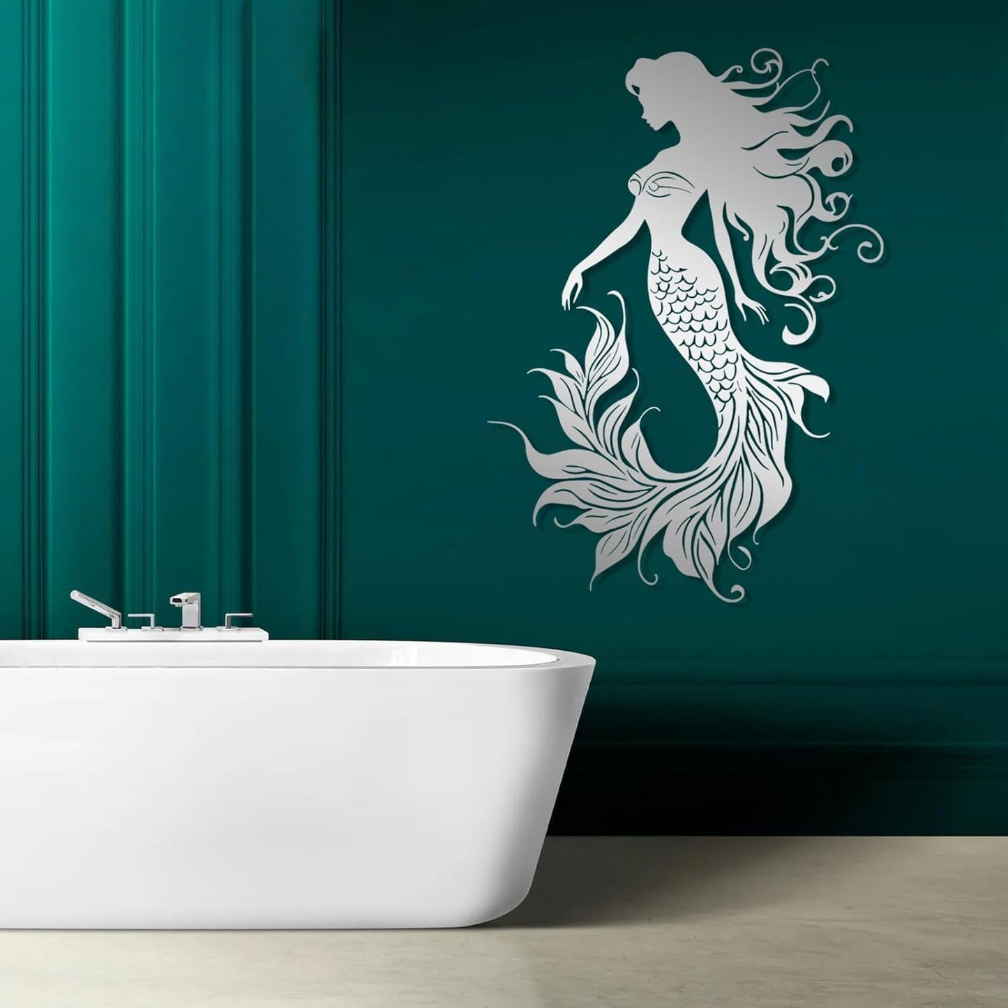 Veplsur Mermaid Metal Wall Art, Metal Mermaid Wall Decor, Marine Biology Wall Decor, Ocean Wall Art, Nautical Wall Hanging, Beach Hanging for Bathroom Bedroom (Black, 24"x17"|60x43cm)