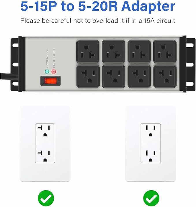 CCCEI Grey Heavy Duty Power Strip Surge Protector 20 AMP, 8 Outlets 12 Gauge - Image 5