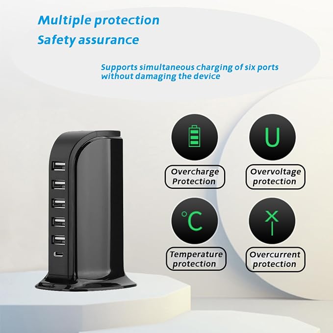 USB Charging Station for Multiple Devices, USB-C Port Supports PD Quick Charge - Image 5