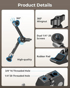 SMALLRIG Clamp w/ 1/4" and 3/8" Thread and 9.8 Inches Adjustable Friction Power - Image 2