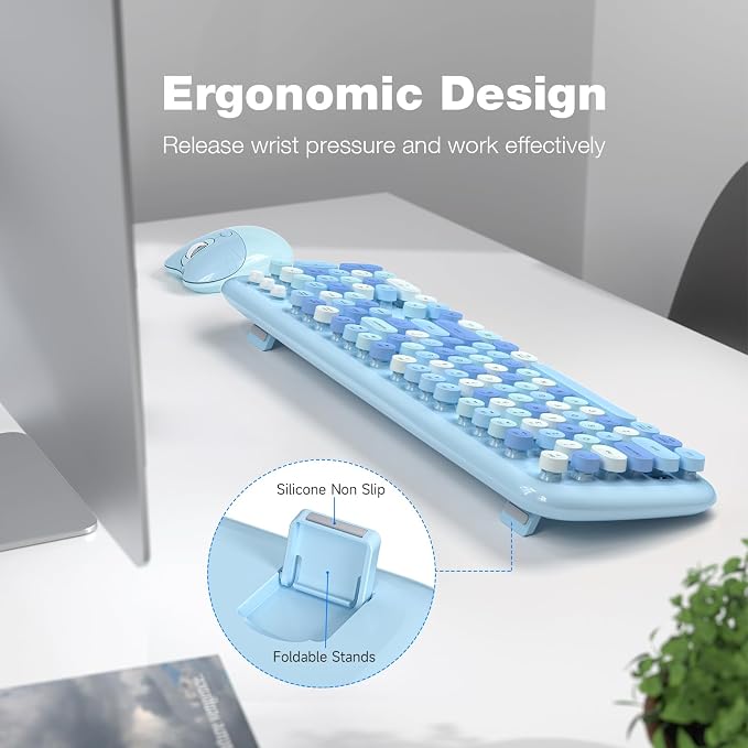 KNOWSQT Wireless Keyboard and Mouse Combo Pale Blue - Image 6