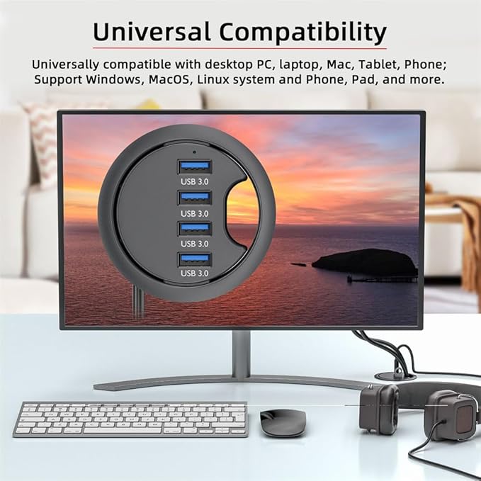 USB 3.0 Hub 4 Port USB 60mm Desk Grommet Splitter Dock Station Interface - Image 9