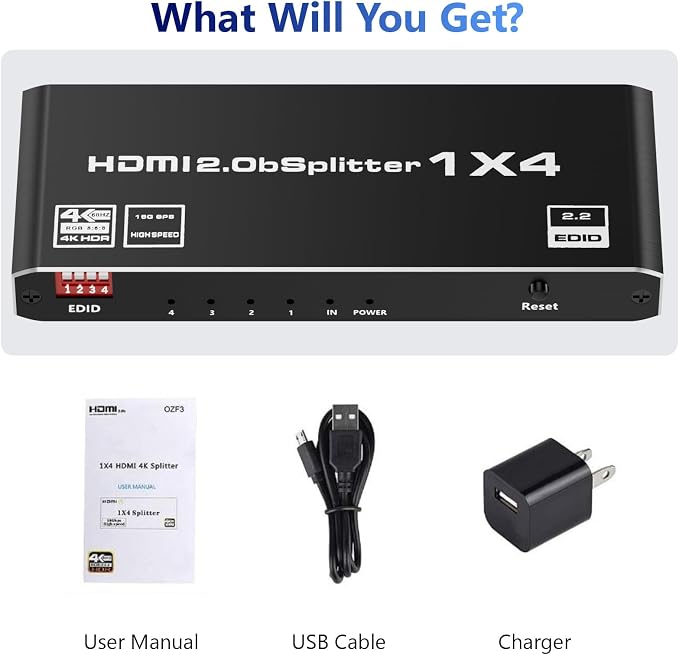 HDMI 2.0 Splitter 1 in 4 Out, LUKFOCAB 1x4 HDMI Splitter 4K@60Hz 8:8:8 HDR - Image 8