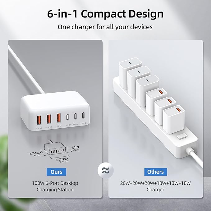 6 in 1 USB Charger, 50% Smaller Charging Station - Image 4