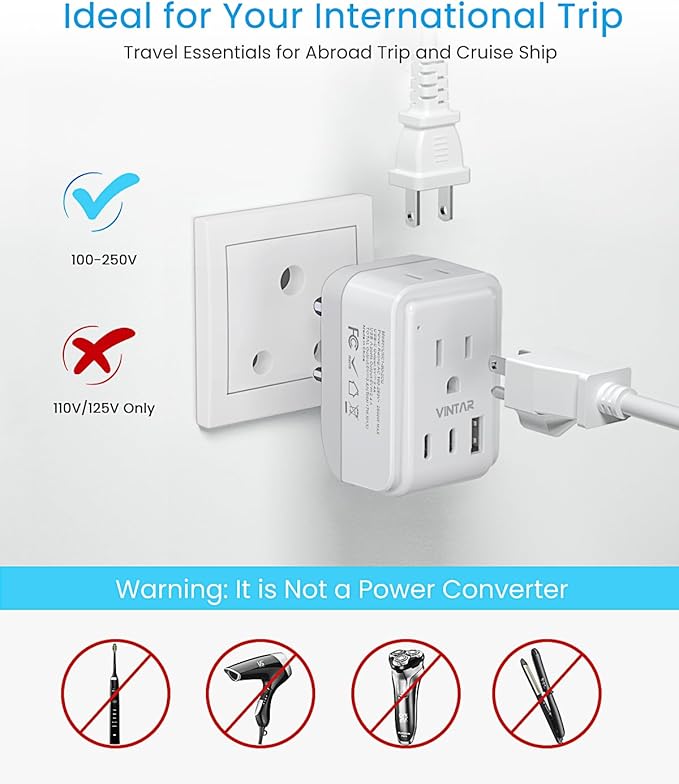 2 Pack US to India Plug Adapter, VINTAR Foldable India Power Adapter - Image 6