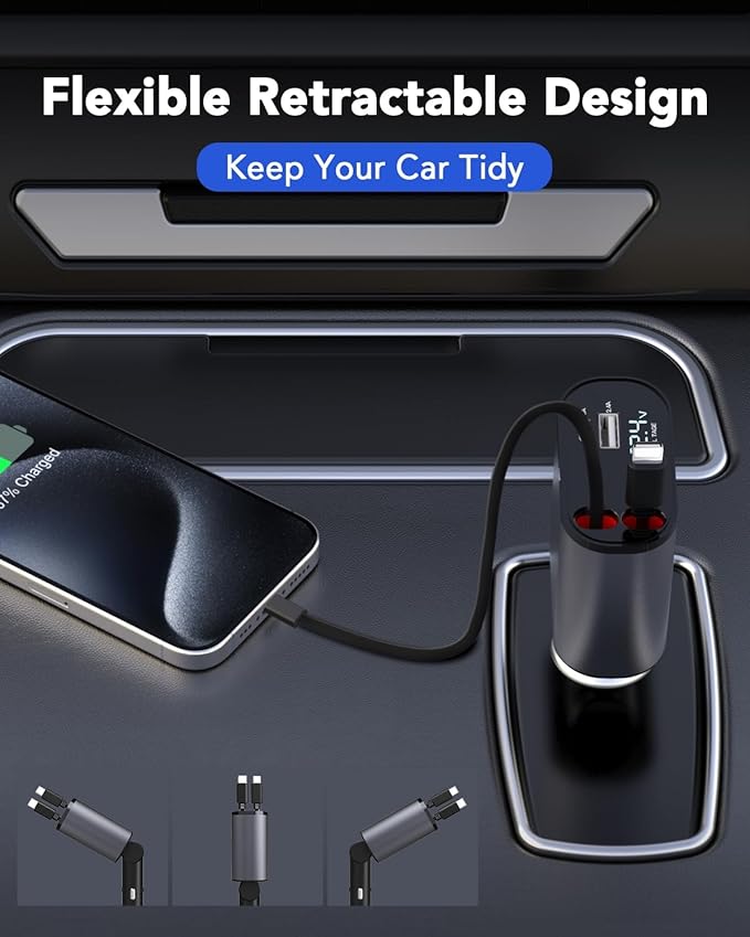 Retractable Car Charger, 4 in 1 Fast Charging 69W, Cigarette Lighter Adapter 2 - Image 7