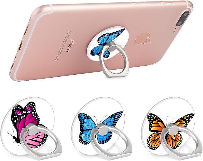 Bonoma Finger Ring Stand, 3 Pack Butterfly 360 Degree Rotation Phone Ring Stand - Image 3