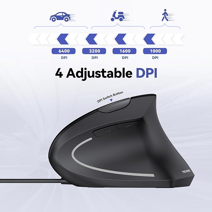 TECKNET Wired Mouse, 6400 DPI Ergonomic Mouse 6 Buttons Silent Mice 4 - Image 3