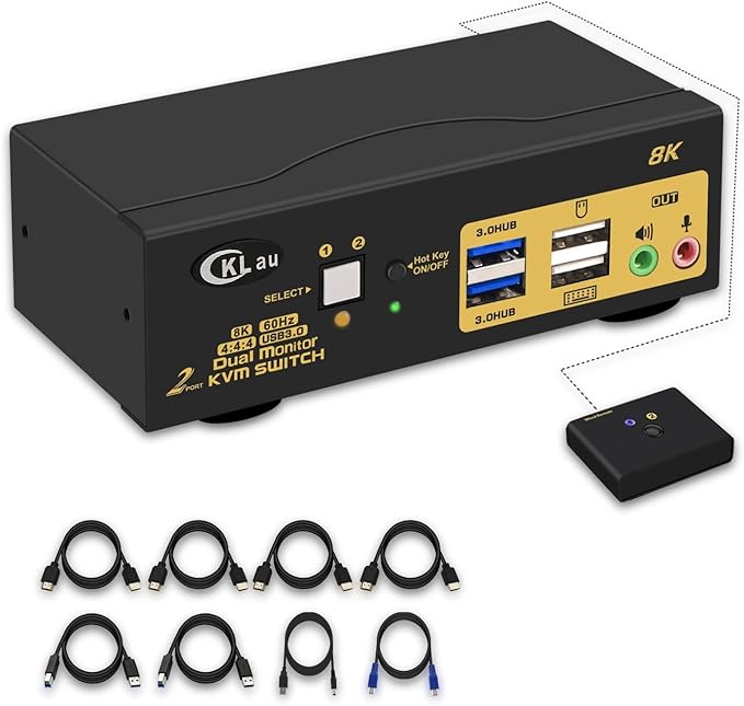 CKLau 2 Port USB 3.0 Dual Monitor HDMI KVM Switch 8K@60Hz 4K@144Hz by CKLAUTECHNOLOGIESINC
