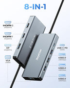 USB C Docking Station Dual Monitor Adapter, 8 in 1 Laptop Docking Station 3 - Image 2