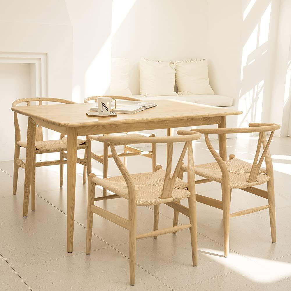 Tomile Solid Wood Wishbone Chair Y Chair Mid-Century Armrest Dining Chair, Hemp Seat (Ash Wood - Natural Wood Color)