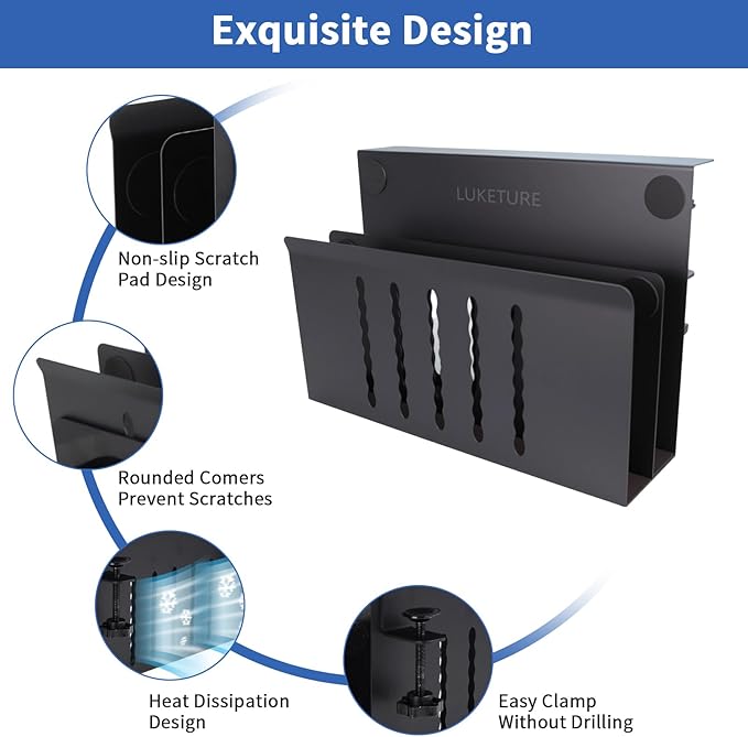 LUKETURE Laptop Holder, Steel Desk Side Storage, No Drill Standing Desk - Image 5