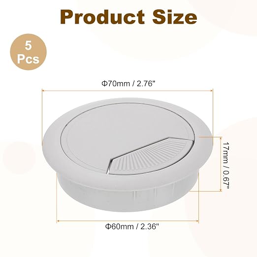 uxcell 5 Pcs 60mm Desk Grommet, Plastic Cable Hole Cover, Wire Cord Cable - Image 2