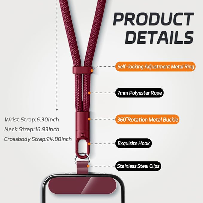 2 Pack Phone Lanyard, 2×Phone Neck Strap, 4×Tether Tabs, Universal Cell Phone - Image 2