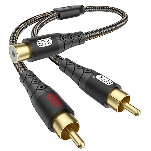 EMK RCA Splitter 2 Male to Female Extension Cable Dual Shielding Gold Plated by EMK