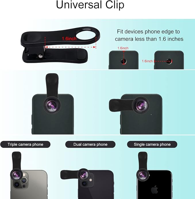 Cell Phone Camera Lens Kit, 11 in 1 Super Wide Angle+ Macro+ Fisheye Lens - Image 2