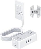 Flat Extension Cord 15 FT, TESSAN Surge Protector Power Strip by TESSAN